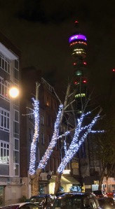 View of the BT Tower from Charlotte Street, London