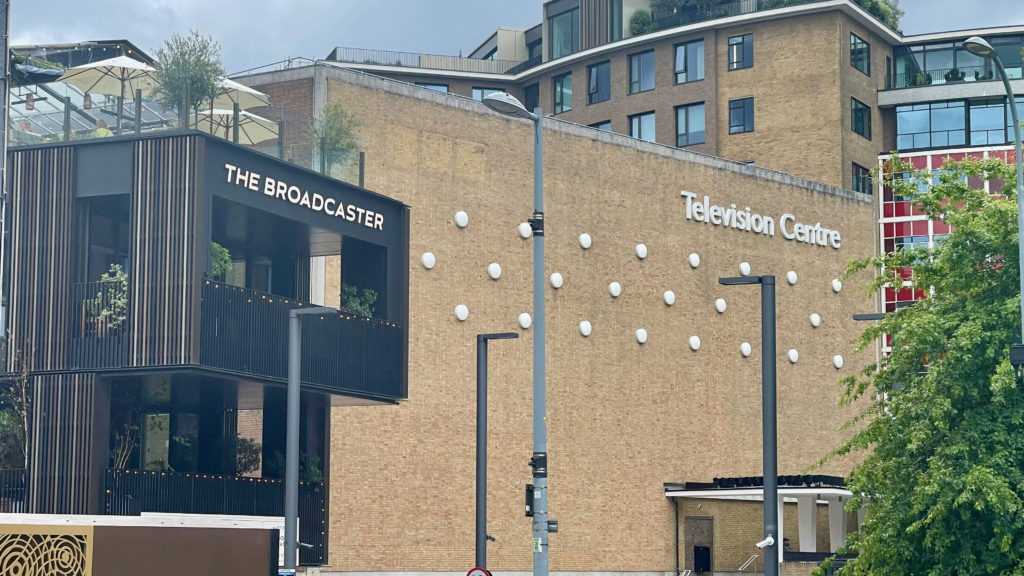 A view of Television Centre with The Broadcaster pub in the foreground.