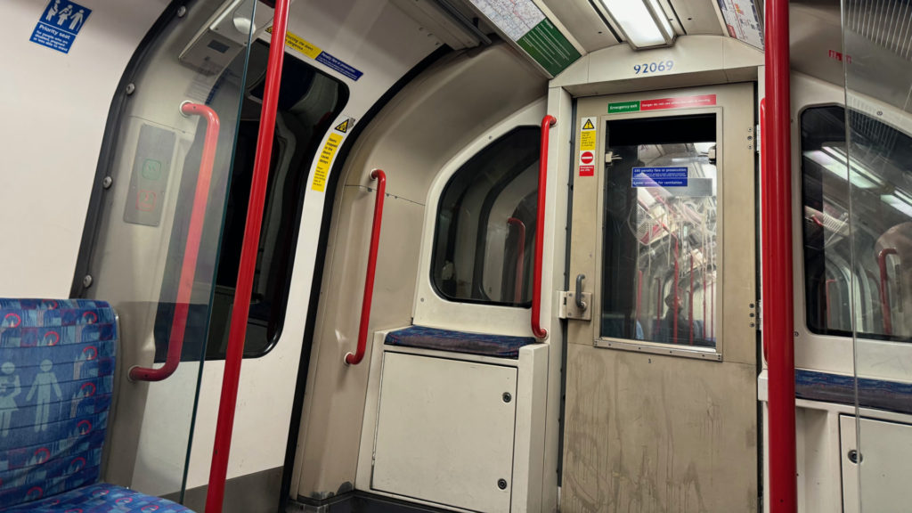 Inside a Central Line train